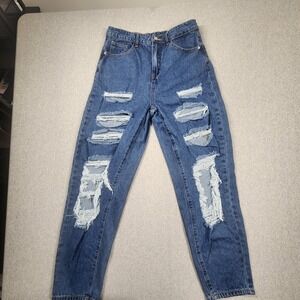 SHEIN Distressed Mom Jeans Womens Size 6 Blue Denim Good Shredded High Rise
